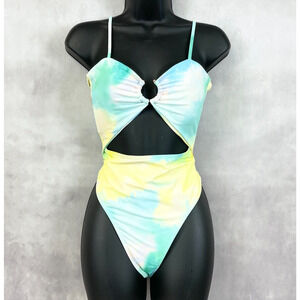 Cutout One Piece Swimsuit Womens Medium Pastel Tie Dye Padded Beachy Summer Vaca